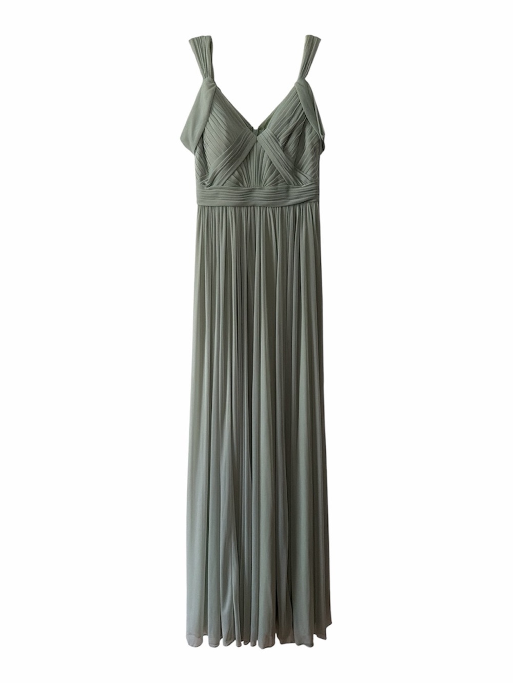 Azazie Sage Green Pleated V-Neck Dress